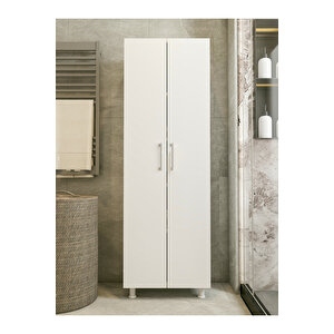 Çok Amaçlı Dolap Beyaz Banyo Düzenleyici Kiler Dolabı Kova Süpürge Paspas Deterjan Dolabı Küçük Boy2