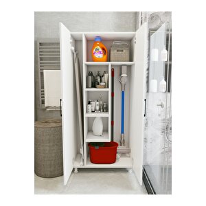Çok Amaçlı Dolap Beyaz Banyo Düzenleyici Kiler Dolabı Kova Süpürge Deterjan Dolabı