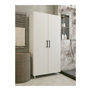 Çok Amaçlı Dolap Beyaz Banyo Düzenleyici Kiler Dolabı Kova Süpürge Deterjan Dolabı