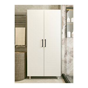 Çok Amaçlı Dolap Beyaz Banyo Düzenleyici Kiler Dolabı Kova Süpürge Deterjan Dolabı