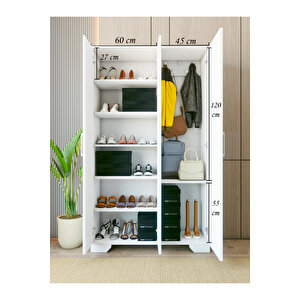 Portmanto Parlak Beyaz Ayakkabılık Vestiyer 3 Kapaklı Krom Kulp