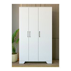 Portmanto Parlak Beyaz Ayakkabılık Vestiyer 3 Kapaklı Krom Kulp