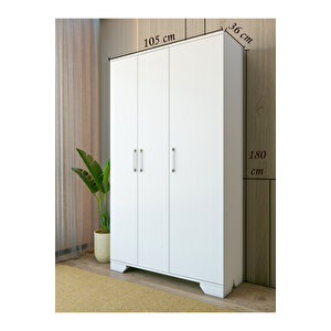 Portmanto Parlak Beyaz Ayakkabılık Vestiyer 3 Kapaklı Krom Kulp