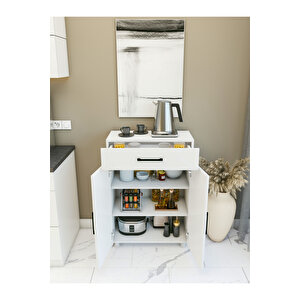 Çok Amaçlı Dolap Parlak Beyaz Dolap Çekmeceli Kapaklı Dolap