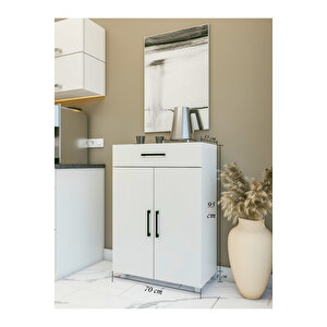 Çok Amaçlı Dolap Parlak Beyaz Dolap Çekmeceli Kapaklı Dolap