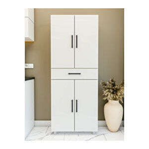Çok Amaçlı Dolap Parlak Beyaz Dolap Çekmeceli 4 Kapaklı Dolap