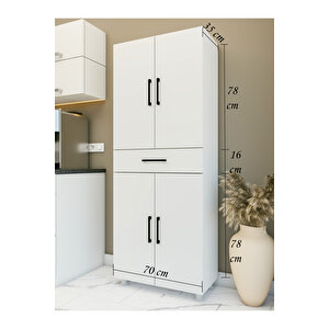 Çok Amaçlı Dolap Parlak Beyaz Dolap Çekmeceli 4 Kapaklı Dolap