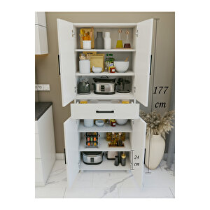 Çok Amaçlı Dolap Parlak Beyaz Dolap Çekmeceli 4 Kapaklı Dolap