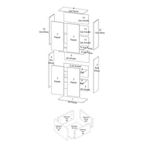 Çok Amaçlı Dolap Parlak Beyaz Dolap Çekmeceli 4 Kapaklı Dolap