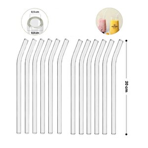 Eğimli Kalın Cam Kokteyl Pipet 12'li