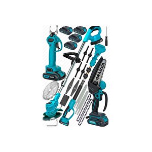 Alman 3 İn 1 Set Akülü Çim Ot Biçme Şarjlı Ağaç Dal Kesme Budama Makası Testere Teleskop