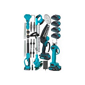 Alman 3 İn 1 Set Akülü Çim Ot Biçme Şarjlı Ağaç Dal Kesme Budama Makası Testere Teleskop