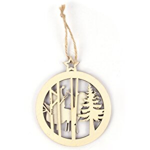Ahşap Yuvarlak Yılbaşı Süs 10*12cm