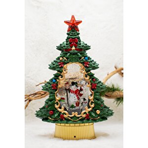 Dekoratif Çam Ağacı Kar Küresi Kardan Adam Yılbaşı Süsü 37cm