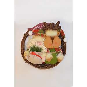 Luxury Dekoratif Mery Christmas 35cm Geyikli Kapı Süsü