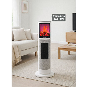 German 2075 L White Oben Seri Oled Şömineli Ekran Dijital Kule Tipi Seramik Fanlı Isıtıcı