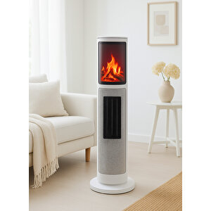 German 2075 L White Oben Seri Oled Şömineli Ekran Dijital Kule Tipi Seramik Fanlı Isıtıcı