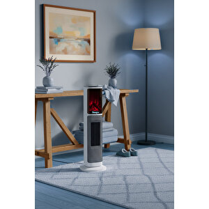 German 2075 L White Oben Seri Oled Şömineli Ekran Dijital Kule Tipi Seramik Fanlı Isıtıcı