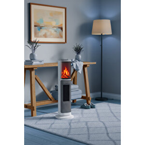 German 2075 L White Oben Seri Oled Şömineli Ekran Dijital Kule Tipi Seramik Fanlı Isıtıcı