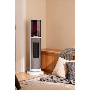 German 2075 L White Oben Seri Oled Şömineli Ekran Dijital Kule Tipi Seramik Fanlı Isıtıcı