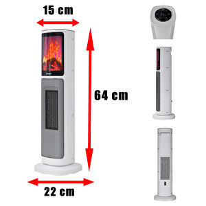 German 2075 L White Oben Seri Oled Şömineli Ekran Dijital Kule Tipi Seramik Fanlı Isıtıcı