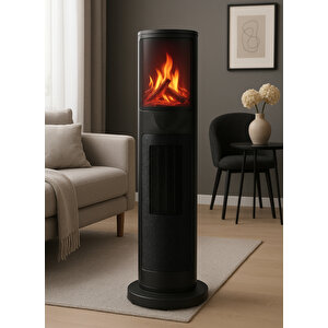 German 2075 L Black Oben Seri Oled Şömineli Ekran Dijital Kule Tipi Seramik Fanlı Isıtıcı