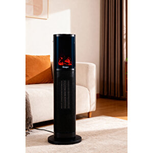 German 2075 L Black Oben Seri Oled Şömineli Ekran Dijital Kule Tipi Seramik Fanlı Isıtıcı