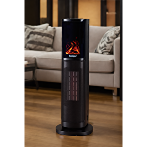 German 2075 L Black Oben Seri Oled Şömineli Ekran Dijital Kule Tipi Seramik Fanlı Isıtıcı
