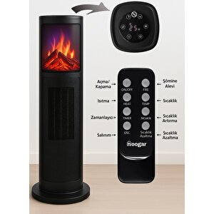 German 2075 L Black Oben Seri Oled Şömineli Ekran Dijital Kule Tipi Seramik Fanlı Isıtıcı