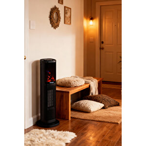 German 2075 L Black Oben Seri Oled Şömineli Ekran Dijital Kule Tipi Seramik Fanlı Isıtıcı