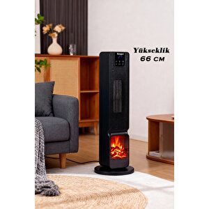 German 2701 L Siyah Oled Şömineli Ekran Dijital Göstergeli Kule Tipi Seramik Fanlı Isıtıcı