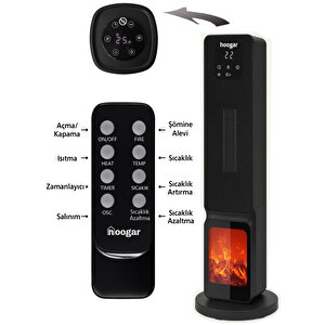 German 2701 L Grey Oled Şömineli Ekran Dijital Göstergeli Kule Tipi Seramik Fanlı Isıtıcı