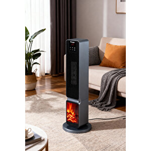 German 2701 L Grey Oled Şömineli Ekran Dijital Göstergeli Kule Tipi Seramik Fanlı Isıtıcı