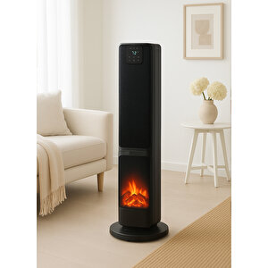 German 2701 L Black Oled Şömineli Ekran Dijital Göstergeli Kule Tipi Seramik Fanlı Isıtıcı