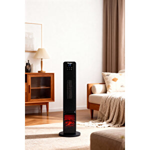 German 2701 L Black Oled Şömineli Ekran Dijital Göstergeli Kule Tipi Seramik Fanlı Isıtıcı