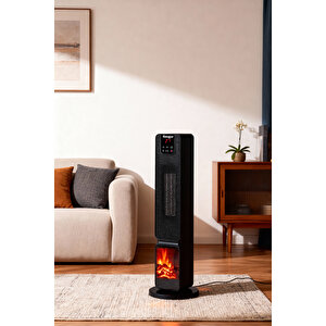 Hoogar German 2701 L Black Oled Şömineli Ekran Dijital Göstergeli Kule Tipi Seramik Fanlı Isıtıcı