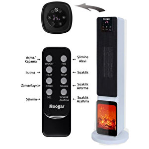 German 2701 L White Oled Şömineli Ekran Dijital Göstergeli Kule Tipi Seramik Fanlı Isıtıcı