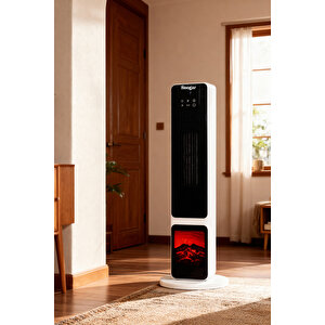 German 2701 L White Oled Şömineli Ekran Dijital Göstergeli Kule Tipi Seramik Fanlı Isıtıcı