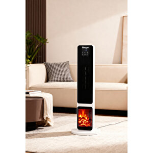 Hoogar German 2701 L White Oled Şömineli Ekran Dijital Göstergeli Kule Tipi Seramik Fanlı Isıtıcı