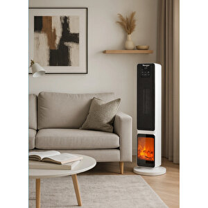 Hoogar German 2701 L White Oled Şömineli Ekran Dijital Göstergeli Kule Tipi Seramik Fanlı Isıtıcı