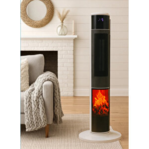 German 2071 L White Oval Seri Oled Şömineli Ekran Dijital Kule Tipi Seramik Fanlı Isıtıcı 80 Cm