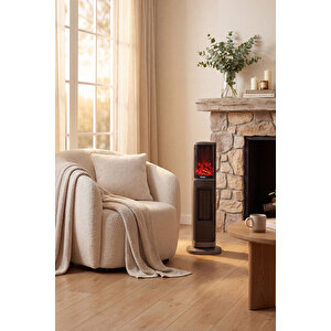 German 2075 L Grey Oben Seri Oled Şömineli Ekran Dijital Kule Tipi Seramik Fanlı Isıtıcı