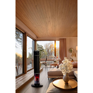 German HG-BLKO Black Oval Seri OLED Şömineli Ekran Dijital Kule Tipi Seramik Fanlı Isıtıcı