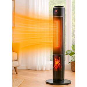 German 2071 L Black Oval Seri Oled Şömineli Ekran Dijital Kule Tipi Seramik Fanlı Isıtıcı 80 Cm