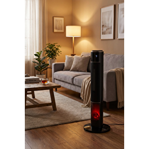 German HG-BLKO Black Oval Seri OLED Şömineli Ekran Dijital Kule Tipi Seramik Fanlı Isıtıcı