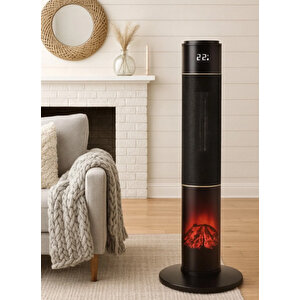 Hoogar German HG-BLKO Black Oval Seri OLED Şömineli Ekran Dijital Kule Tipi Seramik Fanlı Isıtıcı