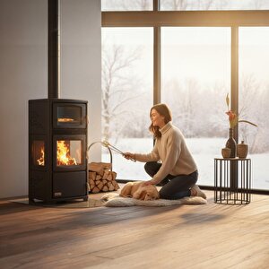 Dks-19 Katı Yakıt Sobası | Şömineli Fanlı Odun Sobası