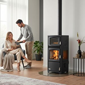 Dks-19 Katı Yakıt Sobası | Şömineli Fanlı Odun Sobası