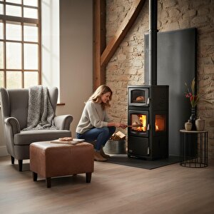 Rehome Dks-19 Katı Yakıt Sobası | Şömineli Fanlı Odun Sobası