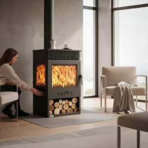 Dks-12 Katı Yakıt Sobası | Üç Camlı Fanlı Odun Sobası